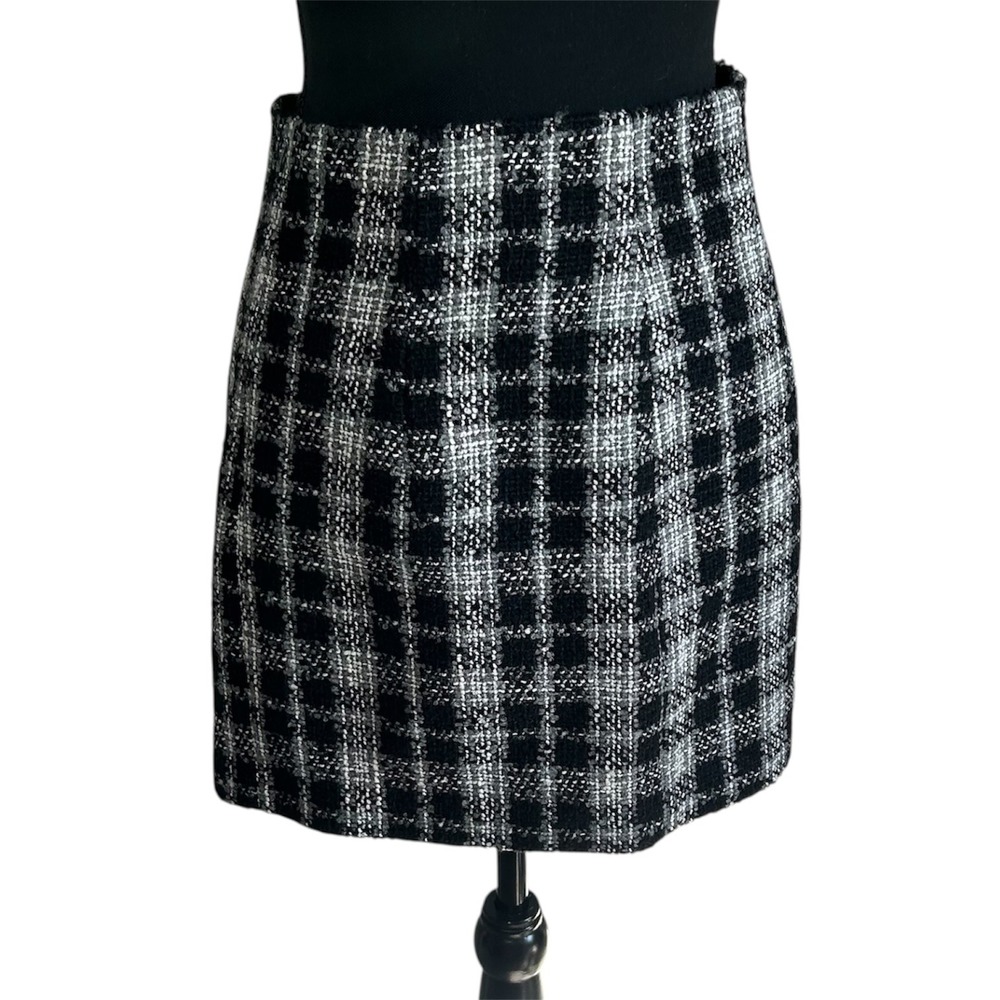 Zara Tweed Mini Skirt Black and White houndstooth Plaid Checkered XS